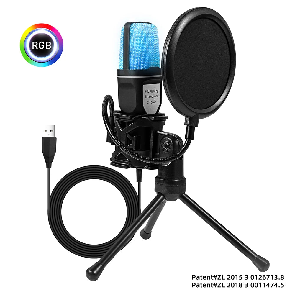 Professional Condenser microphone SF-666R RGB seven different changeable color luminous mic with shock mount, and USB.